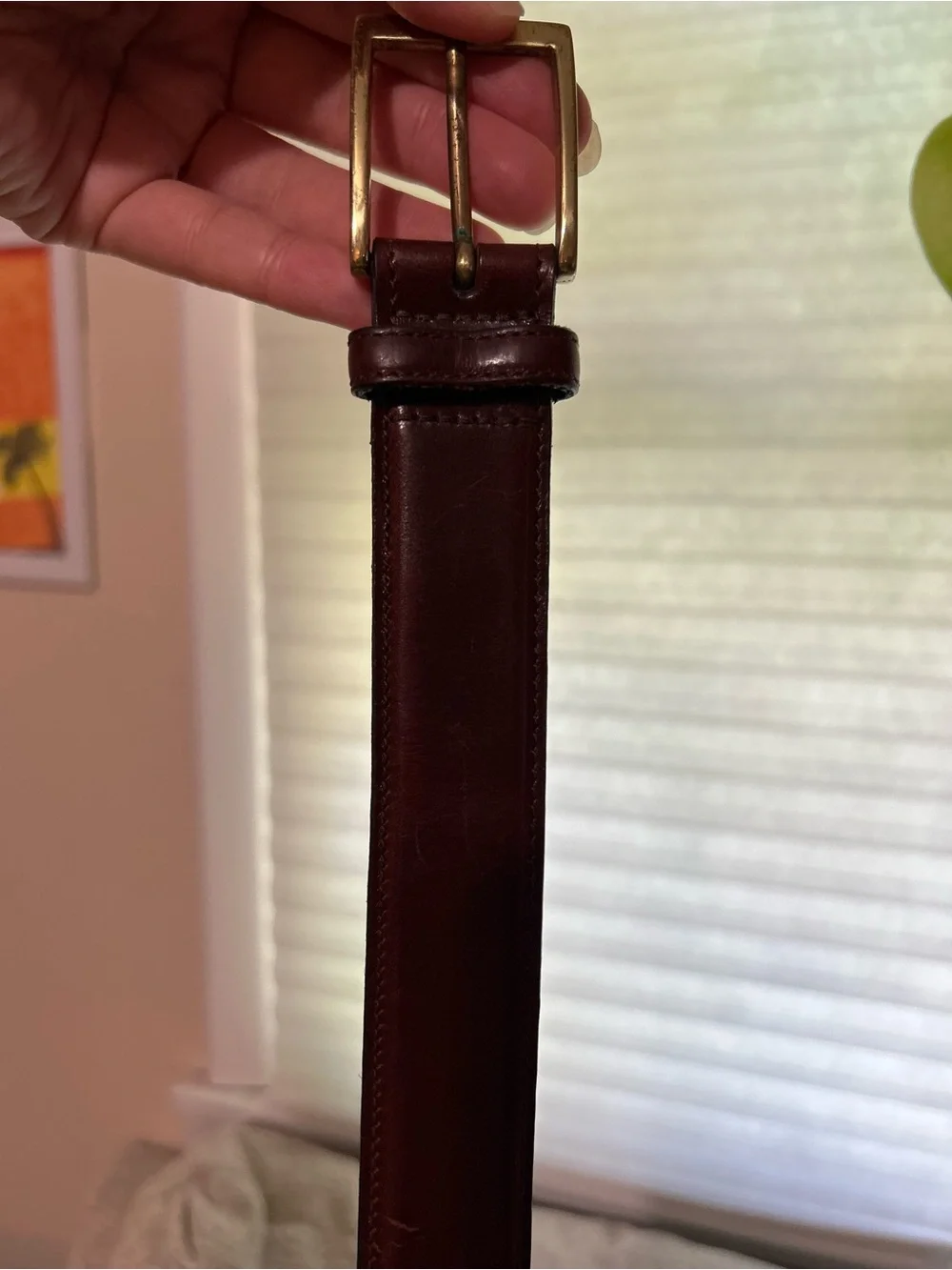 Brooks Brothers Maroon Men's Leather Belt Size 34